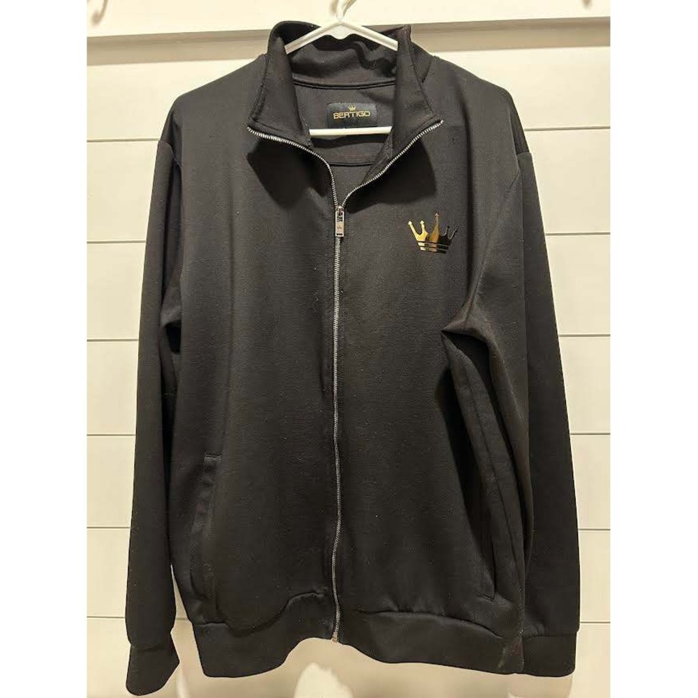 Bertigo Mens Full Zip Track Jacket Black Gold Crown Logo Mock Neck Size L